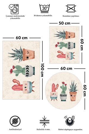 Kaymaz Tabanlı Leke Tutmaz Yıkanabilir 3lu (60x100) 2(50x60)banyo Halısı Banyo Paspası Klozet Takımı 3010 - 3