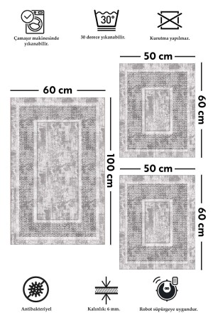 Kaymaz Tabanlı Leke Tutmaz Yıkanabilir 3lu (60x100) 2(50x60)banyo Halısı Banyo Paspası Klozet Takımı 3298 - 3