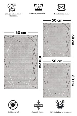 Kaymaz Tabanlı Leke Tutmaz Yıkanabilir 3lu (60x100) 2(50x60)banyo Halısı Banyo Paspası Klozet Takımı 5555 - 3