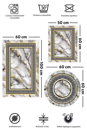 Kaymaz Tabanlı Leke Tutmaz Yıkanabilir 3lu (60x100) 2(50x60)banyo Halısı Banyo Paspası Klozet Takımı 5015 - 3