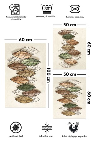 Kaymaz Tabanlı Leke Tutmaz Yıkanabilir 3lu (60x100) 2(50x60)banyo Halısı Banyo Paspası Klozet Takımı 5186 - 3