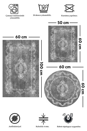 Kaymaz Tabanlı Leke Tutmaz Yıkanabilir 3lu (60x100) 2(50x60)banyo Halısı Banyo Paspası Klozet Takımı 5074 - 3