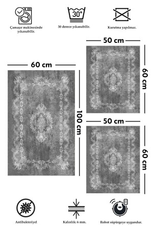 Kaymaz Tabanlı Leke Tutmaz Yıkanabilir 3lu (60x100) 2(50x60)banyo Halısı Banyo Paspası Klozet Takımı 5074 - 3