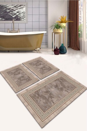 Kaymaz Tabanlı Leke Tutmaz Yıkanabilir 3lu (60x100) 2(50x60)banyo Halısı Banyo Paspası Klozet Takımı - 1