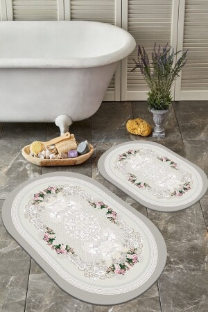 Kaymaz Tabanlı Yıkanabilir 2 Li Set 60x100 50x60 Banyo Halısı Banyo Paspası Klozet Takımı - 1