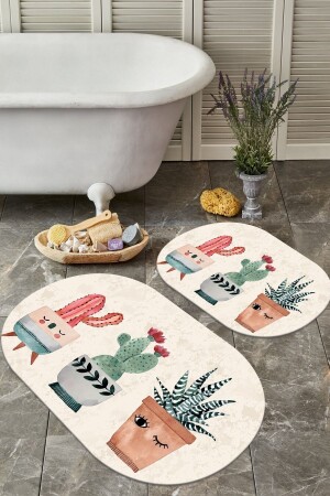 Kaymaz Tabanlı Yıkanabilir 2 Li Set 60x100 50x60 Banyo Halısı Banyo Paspası Klozet Takımı 3010 - 1