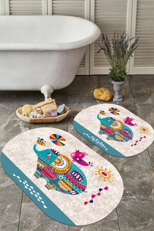 Kaymaz Tabanlı Yıkanabilir 2 Li Set 60x100 50x60 Banyo Halısı Banyo Paspası Klozet Takımı 3025 - 4