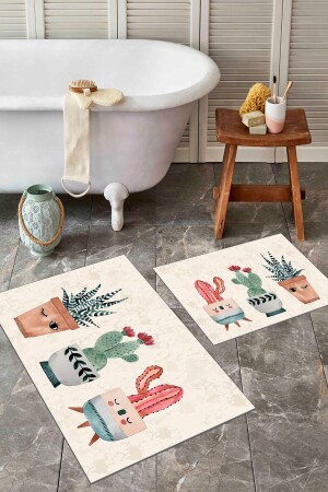 Kaymaz Tabanlı Yıkanabilir 2 Li Set 60x100 50x60 Banyo Halısı Banyo Paspası Klozet Takımı 3010 - 1