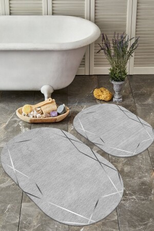 Kaymaz Tabanlı Yıkanabilir 2 Li Set 60x100 50x60 Banyo Halısı Banyo Paspası Klozet Takımı 5555 - 1