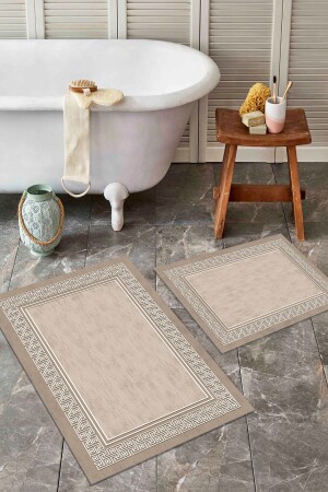 Kaymaz Tabanlı Yıkanabilir 2 Li Set 60x100 50x60 Banyo Halısı Banyo Paspası Klozet Takımı 5631 - 1