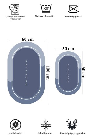 Kaymaz Tabanlı Yıkanabilir Set 60x100 50x60 Banyo Halısı Banyo Paspası 2'li Klozet Takımı Bathroom - 3