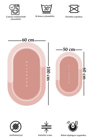 Kaymaz Tabanlı Yıkanabilir Set 60x100 50x60 Banyo Halısı Banyo Paspası 2'li Klozet Takımı Bathroom 3241 - 6