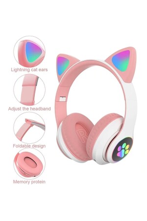 Kedi Kulağı Detaylı Kablosuz Rengarenk Işıklı Buetooth Rgb Çocuk Oyuncu Kulaklık Üstün Performans Karler28 - 2