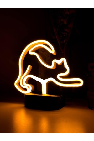 Kedi Şekilli Neon Led Lamba Hediyelik Eşya Avize Masa Lambası Gece Lambası Moon Yılbaşı Hediye ZNO-KNMLA - 2