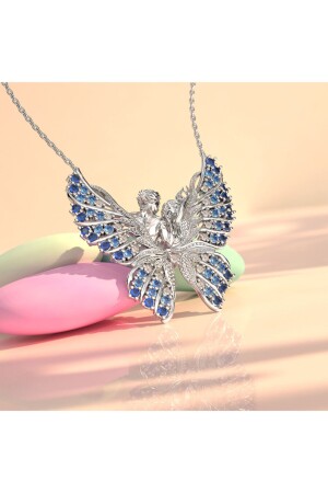 Kelebeğin Rüyası Aqua Geçişli Gümüş Kolye KL1472 - 2