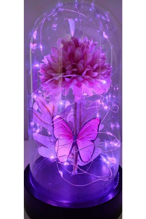 Kelebek buketi çiçekli fanus Sevgiliye Hediye Işıklı Hediyelikler Lotuskelebekfanus - 4