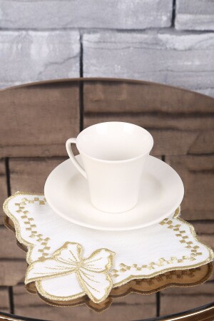 Kelebek Gold 6'lı Linen Keten Kahve Yanı Kokteyl Sunum Parti Peçetesi Nakış Işlemeli Sunumluk - Bonny Home