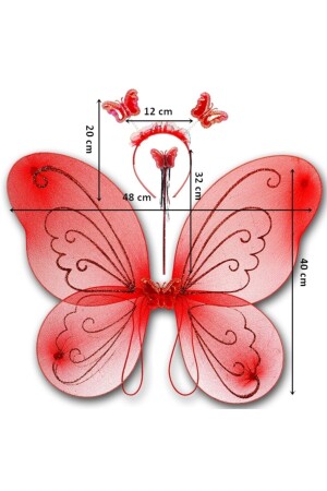 Kelebek Kanat- Asa Ve Taç 3'lü Set - Kırmızı - 3
