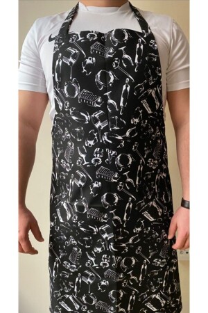 Kellner Koch Chef Arbeit Service Küchenschürze Neckholder Gabel Löffel gemustert Unisex UT214 - Umut Tekstil