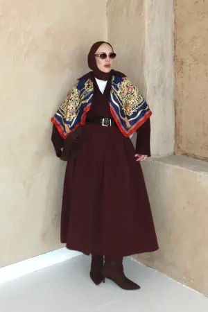 Kemerli Büzgülü Etek Bordo - Nuuwears