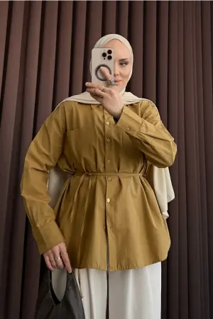 Kemerli Oversize Gömlek Olive - Nuuwears