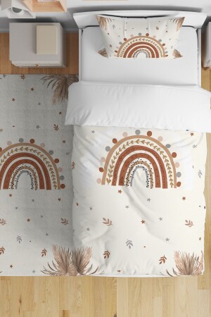Kenar Botanik Gökkuşağı Desenli Tek Kişilik Bebek Çocuk Nevresim Seti - Evpanya