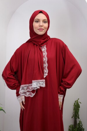 Kendinden Başörtülü Dantelli Kadın Namaz Elbisesi - Kutay Collection