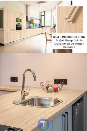 MNZ-Self Adhesive خشب طبيعي ذات بناء الحائط الخزانة الطاولة المطبخ المكتب المرفق 60cmX100cm - Technojet