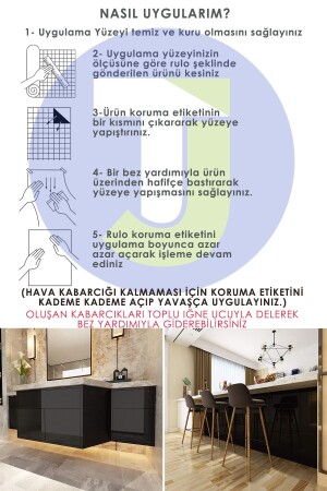 Kendinden Yapışkanlı Simli Siyah Mutfak Banyo Tezgah Duvar Dolap Masa Kaplama 60cmx100cm - 7