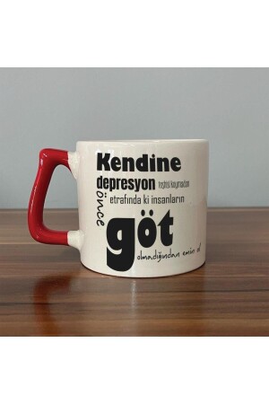 Kendine Depresyon Teşhisi Koymadan Önce Baskılı Kırmızı Kulplu D Kupa - Figiplus