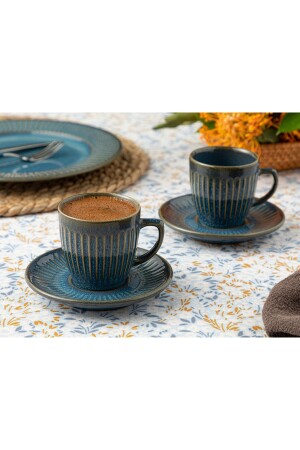 Keramik-Set mit 2 Kaffeetassen 95 ml Blau 10036197 - 1