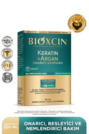 Keratin & Argan Onarıcı Bakım Şampuan 300 ml - Yıpranmış ve Hassas Saçlar - Bioxcin
