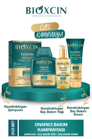 Keratin & Argan Onarıcı Şampuan 300ml + Keratin Argan Saç Bakım Yağı + Saç Kremi B10160 - 1