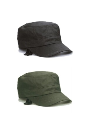 Khaki und Schwarz Farbe Castro Sommerleinen Set mit 2 Hüten EKECASTROSET - 2