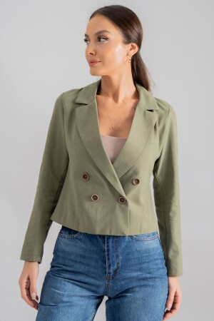 Khakifarbene zweireihige Gabardine-Kurzjacke mit Kragen für Damen ARM-24Y001010 - 1