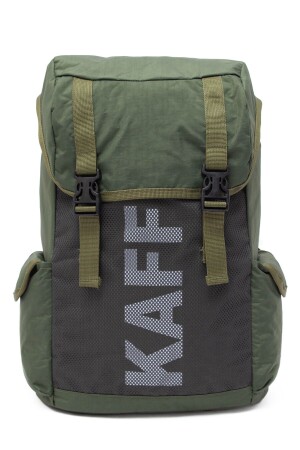 Khakifarbener Unisex-Rucksack aus Crinkle-Gewebe, wasserabweisend, Kordelzug, für Reisen, Sport, Outdoor, Schule, mit Logo - 1