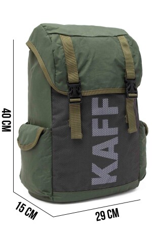 Khakifarbener Unisex-Rucksack aus Crinkle-Gewebe, wasserabweisend, Kordelzug, für Reisen, Sport, Outdoor, Schule, mit Logo - 9