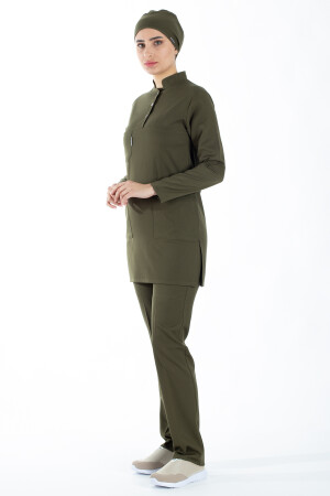 Khakigrünes Hijab-Krankenschwesteruniform- und Hijab-Arztuniform-Set aus dünnem Lycra-Stoff - 2