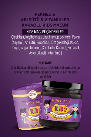 Kids Çocuklar Için Özel Glikoz Içermeyen Arı Sütü Pekmez Bal Ve C Vitaminli Kakaolu Macun Bilge Kids - 5