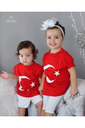 Kids Türk Bayraklı Kırmızı Pamuklu Çocuk T-shirt unisex - 1