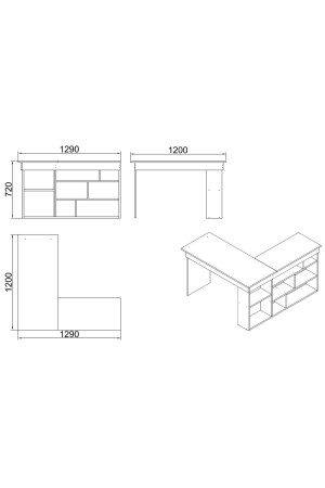 Kieferngrauer Boston-Bücherregal-Schreibtisch mit Regalen L-Büroschreibtisch - 8