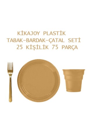 Kikajoy Plastic Luxury Gold 25-teiliges Teller-Glas-Gabel-Set 019716 - 2