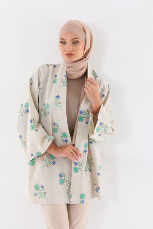 Kimono-Leinenstoff mit Blumenmuster - 1