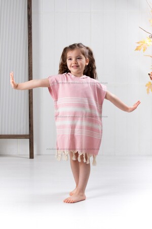 Kinder-Bademantel-Poncho, 100 % Baumwolle, Strandtuch, Peshtemal, rosa Poncho - 4