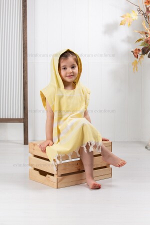 Kinder-Bademantel, Poncho, Baumwolle, Strandtuch, Peshtemal, gelber Poncho - 3