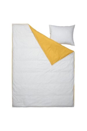 Kinder-Bettbezug-Set für Einzelbett, Meridyendukkan, 150 x 200, weiß-gelb, kariert, Bettbezug ohne Bettlaken 80097 - 1