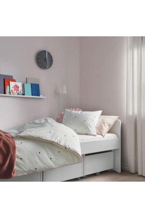 Kinder-Bettbezug-Set für Einzelbett, Meridyendukkan, 150 x 200/50 x 60 cm, Weiß-Punktmuster, Weißer Bettbezug 5568333 - 7