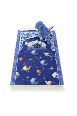 Kinder-Gebetsteppich Planet – Marineblau 82×45 cm 110 g – mit Gebetsperlen als Geschenk DY62-DARK BLUE - 1