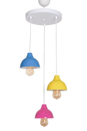 Kinder Modernes Design Wohnzimmer - Küche - Kinderzimmer Blau Gelb Rosa Farbe Pendelleuchte 3-teiliger Kronleuchter KNDR88 - 4