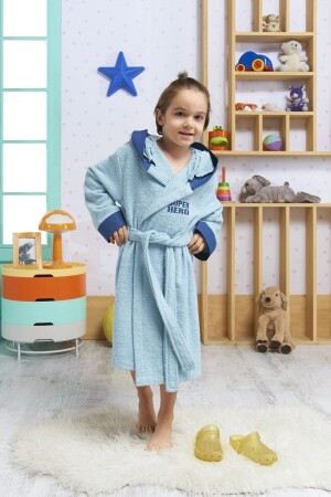 Kinderbademantel mit Kapuze, 100 % Baumwolle, Baby-Bademantel für Jungen, Superhelden-Held, Blau ELYPRKR00978 - 2